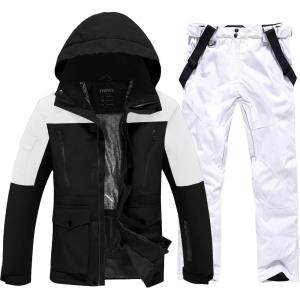 imageMens Jacket and Pants Set Insulated Waterproof Waterproof Snowboard Snowsuits for Snow Sport01heibwhite
