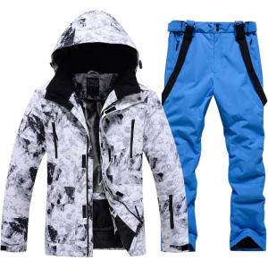 imageMens Jacket and Pants Set Insulated Waterproof Waterproof Snowboard Snowsuits for Snow Sport02whiteblue