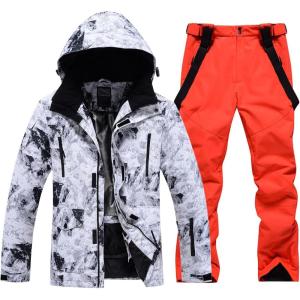 imageMens Jacket and Pants Set Insulated Waterproof Waterproof Snowboard Snowsuits for Snow Sport02whiteorange