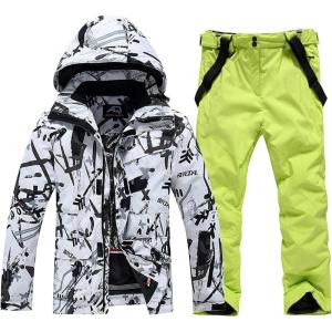 imageMens Jacket and Pants Set Insulated Waterproof Waterproof Snowboard Snowsuits for Snow Sport04green