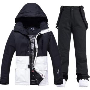 imageWomens Ski Jackets and Bib Pants Set Windproof Waterproof Insulated Snowsuit133bkwblack