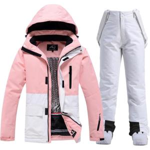 imageWomens Ski Jackets and Bib Pants Set Windproof Waterproof Insulated Snowsuit133bkwwhite
