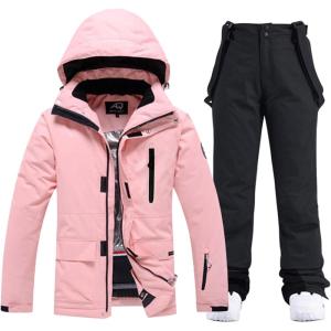 imageWomens Ski Jackets and Bib Pants Set Windproof Waterproof Insulated Snowsuit133pkblack