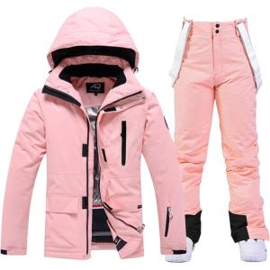 imageWomens Ski Jackets and Bib Pants Set Windproof Waterproof Insulated Snowsuit133pkpink