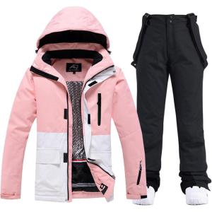 imageWomens Ski Jackets and Bib Pants Set Windproof Waterproof Insulated Snowsuit133pkwblack