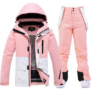 imageWomens Ski Jackets and Bib Pants Set Windproof Waterproof Insulated Snowsuit133pkwwhite
