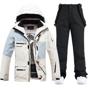 imageWomens Ski Jackets and Bib Pants Set Windproof Waterproof Insulated Snowsuit389beblack