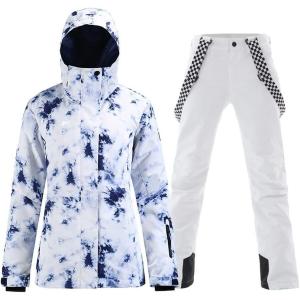 imageWomens Ski Jackets and Bib Pants Set Windproof Waterproof Insulated SnowsuitWhite05