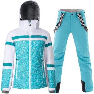 imageWomens Ski Jackets and Pants Set Windproof Waterproof Insulated Snowsuit Winter Warm Snowboarding Snow Coat002blueblue