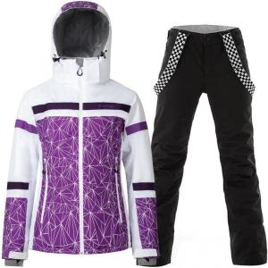 imageWomens Ski Jackets and Pants Set Windproof Waterproof Insulated Snowsuit Winter Warm Snowboarding Snow Coat002purpleblack