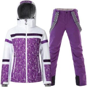 imageWomens Ski Jackets and Pants Set Windproof Waterproof Insulated Snowsuit Winter Warm Snowboarding Snow Coat002purplepurple