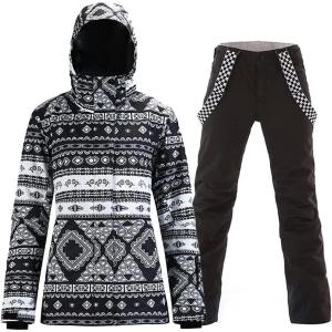 imageWomens Ski Jackets and Pants Set Windproof Waterproof Insulated Snowsuit Winter Warm Snowboarding Snow CoatBlack04