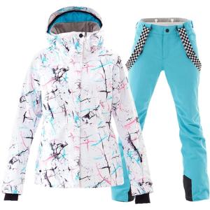 imageWomens Ski Jackets and Pants Set Windproof Waterproof Insulated Snowsuit Winter Warm Snowboarding Snow CoatBlue