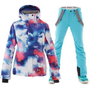imageWomens Ski Jackets and Pants Set Windproof Waterproof Insulated Snowsuit Winter Warm Snowboarding Snow CoatBlue02