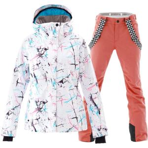 imageWomens Ski Jackets and Pants Set Windproof Waterproof Insulated Snowsuit Winter Warm Snowboarding Snow CoatOrange