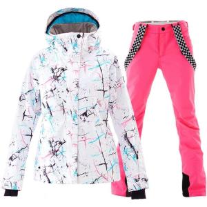 imageWomens Ski Jackets and Pants Set Windproof Waterproof Insulated Snowsuit Winter Warm Snowboarding Snow CoatPink