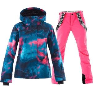 imageWomens Ski Jackets and Pants Set Windproof Waterproof Insulated Snowsuit Winter Warm Snowboarding Snow CoatPink03