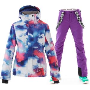 imageWomens Ski Jackets and Pants Set Windproof Waterproof Insulated Snowsuit Winter Warm Snowboarding Snow CoatPurple02