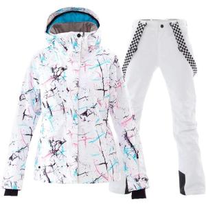 imageWomens Ski Jackets and Pants Set Windproof Waterproof Insulated Snowsuit Winter Warm Snowboarding Snow CoatWhite