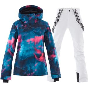 imageWomens Ski Jackets and Pants Set Windproof Waterproof Insulated Snowsuit Winter Warm Snowboarding Snow CoatWhite03