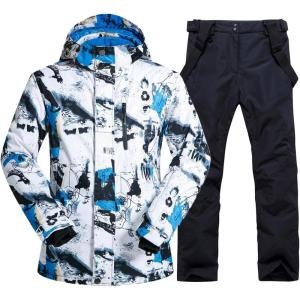 imageMens Winter Windproof Waterproof Snowsuit Snowboard Jacket and Ski Pants for Snow SportBlack