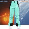 imageALSOGO Womens Insulated Snow Pants Winter Warm Ski Pant Outdoor Waterproof Snowboard Bibs with Detachable SuspenderGreen