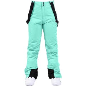imageALSOGO Womens Insulated Snow Pants Winter Warm Ski Pant Outdoor Waterproof Snowboard Bibs with Detachable SuspenderGreen