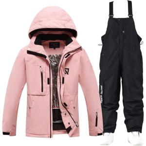imageGS SNOWING Womens Ski Jackets and Pants Set Windproof Waterproof Snowboard Jacket Bibs Two Piece Ski Suits384pk1622bk