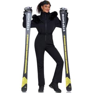 imageGS SNOWING Womens Ski Suit One Piece Snowsuits Snowboard Outdoor Insulated Waterproof Windproof Slim Fit Overalls Jumpsuits02black