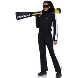 imageGS SNOWING Womens Ski Suit One Piece Snowsuits Snowboard Ski Outfit Faux Fur Collar Slim Jumpsuit Jacket Insulated WindproofBlack