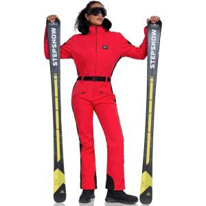 imageGS SNOWING Womens Ski Suit One Piece Snowsuits Snowboard Ski Outfit Faux Fur Collar Slim Jumpsuit Jacket Insulated WindproofRed