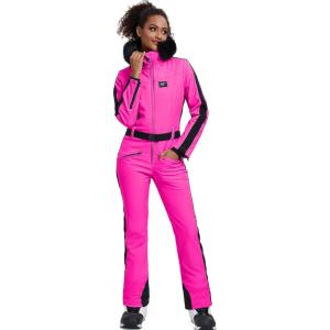 imageGS SNOWING Womens Ski Suit One Piece Snowsuits Snowboard Ski Outfit Faux Fur Collar Slim Jumpsuit Jacket Insulated WindproofRose
