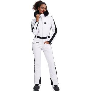 imageGS SNOWING Womens Ski Suit One Piece Snowsuits Snowboard Ski Outfit Faux Fur Collar Slim Jumpsuit Jacket Insulated WindproofWhite
