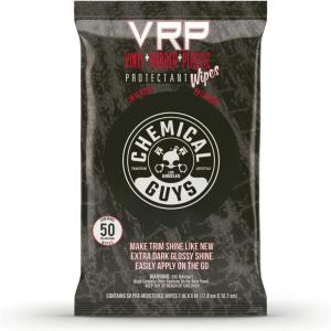 imageChemical Guys PMWTVD10750 VRP Shine and Protectant Wipes Mega 50 Pack For Vinyl Rubber and Plastic NonGreasy DrytotheTouch Long Lasting Super Shine Dressing for Tires Trim and More 50 Ct