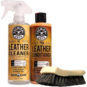 imageChemical Guys SPI10916B Leather Cleaner and Conditioner Complete Leather Care Kit 2  16 fl oz Bottles  ACCS95 Long Bristle Horse Hair Leather Cleaning Brush 1 Pack