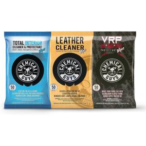 imageChemical Guys PMWSPI22050 Total Interior Cleaner ampamp Protectant PMWSPI20850 Leather Cleaner And PMWTVD10750 VRP Shine ampamp Protectant Wipes Safe for Cars Trucks SUVs Jeeps RVs ampamp More 150 Ct 3 Pack