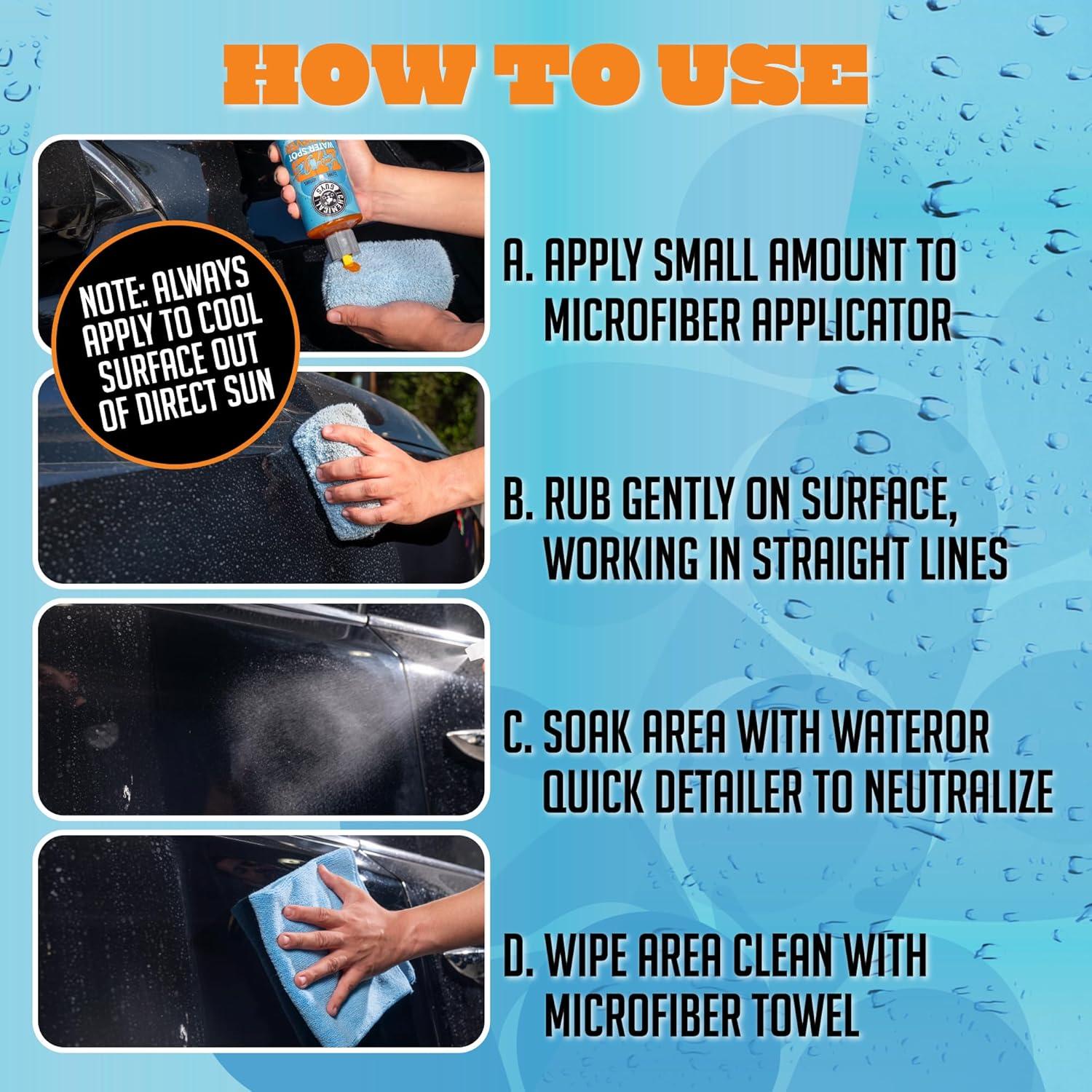 imageChemical Guys Heavy Duty Water Spot Remover Kit for Paint Glass ampamp Metal Removes Mineral Residue ampamp Surface Buildup Includes 16 oz Gel Formula 2 Microfiber Applicator Pads and 3 Workhorse Towels