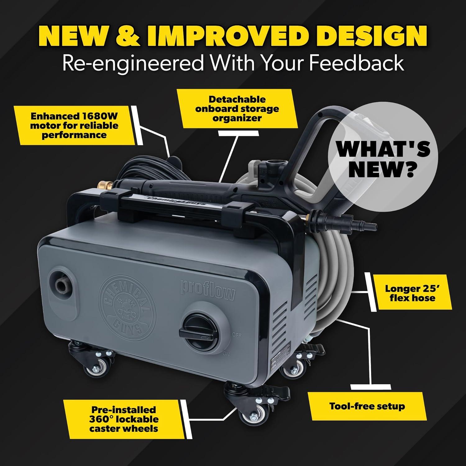 imageChemical Guys Electric Pressure Washer PM2000 PRO  2030 PSI 177 GPM 25 Flex Hose Compact Design 360 Casters Standard Connections Cable Storage  EQP411