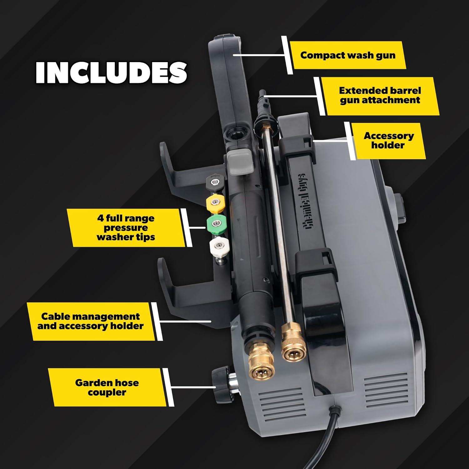 imageChemical Guys Electric Pressure Washer PM2000 PRO  2030 PSI 177 GPM 25 Flex Hose Compact Design 360 Casters Standard Connections Cable Storage  EQP411