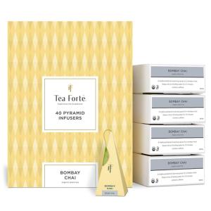 imageTea Forte Sencha Green Tea Event Box Bulk Pack of 40 Pyramid Infuser Tea Sachets for All OccasionsBombay Chai