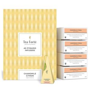 imageTea Forte Sencha Green Tea Event Box Bulk Pack of 40 Pyramid Infuser Tea Sachets for All OccasionsChamomile Citron