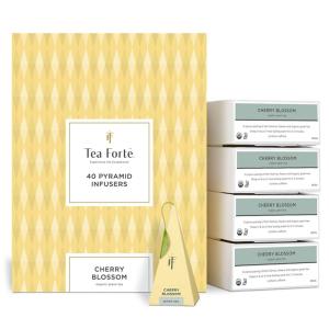 imageTea Forte Sencha Green Tea Event Box Bulk Pack of 40 Pyramid Infuser Tea Sachets for All OccasionsCherry Blossom