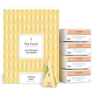 imageTea Forte Sencha Green Tea Event Box Bulk Pack of 40 Pyramid Infuser Tea Sachets for All OccasionsCitrus Mint