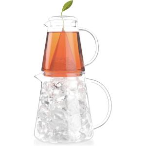 imageTea Forte Tea Over Ice Steeping Tea Pitcher Set of Two 12oz Glass Ice Tea Pitcher and 24 oz Pitcher for Perfect Flash Chilled Ice Tea Dishwasher Safe