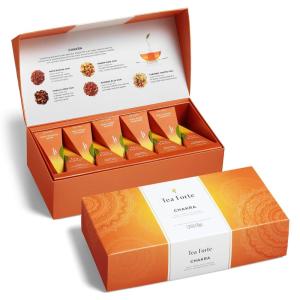 imageTea Forte Green Tea Assortment Petite Presentation Box Tea Sampler Gift Set with 10 Handcrafted Pyramid Tea InfusersChakra Collection