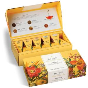 imageTea Forte Green Tea Assortment Petite Presentation Box Tea Sampler Gift Set with 10 Handcrafted Pyramid Tea InfusersParadis