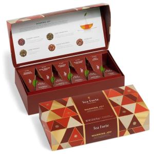 imageTea Forte Green Tea Assortment Petite Presentation Box Tea Sampler Gift Set with 10 Handcrafted Pyramid Tea InfusersWarming Joy  Holiday