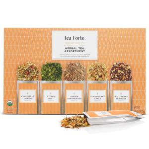 imageTea Forte Single Steeps Loose Leaf Green Tea Sampler Assorted Variety Tea Box Single Serve Pouches 15 Count Pack of 1Herbal Tea