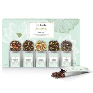 imageTea Forte Single Steeps Loose Leaf Green Tea Sampler Assorted Variety Tea Box Single Serve Pouches 15 Count Pack of 1Lotus