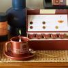 imageTea Forte Cafe Cup White Porcelain Tea Cup and Lid Steeps 8 oz Microwave and Dishwasher SafeFrank Lloyd Wright
